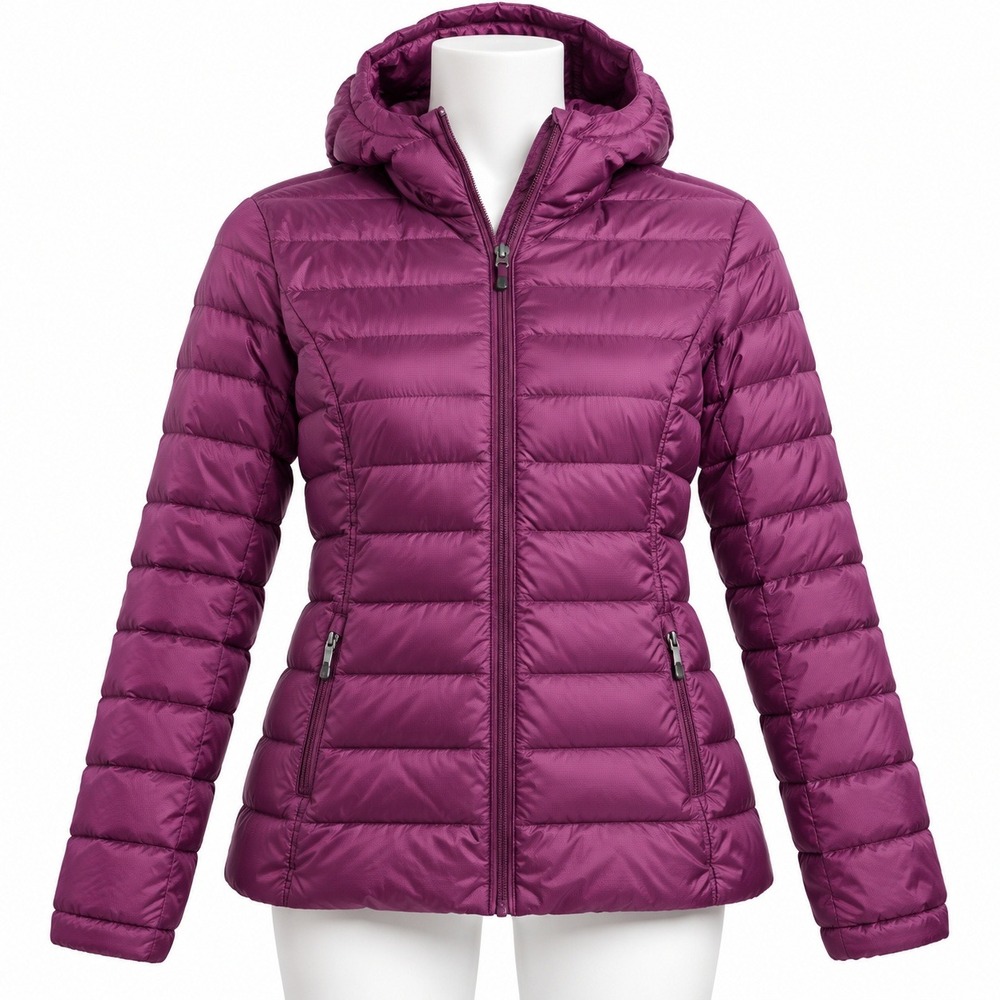 32 Degrees Heat Puffer Jacket Womens XL Purple Hooded Quilted Full Zip Coat